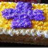 Raye’s Signature ½ Sheet Key Lime Cake w/ Rosette Cross w/ Lime Cream Cheese & Whipped Cream Rosettes - White, Gold & Purple w/ Edible Jewels