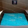 Raye's Signature Half White Almond & Half Chocolate Almond 1/2 Sheet Cake w/ Blue Almond Buttercream Rosettes