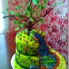 Happy 7th Birthday Tristan!!! Raye's Signature 2 Tier Jungle Waterfall Cake - Chocolate & White Marble Cake w/ Vanilla Buttercream Filling & Vanilla Fondant Covering, w/ Fondant Elephants, Alligators, Snakes, Rocks, Leaves & Tree Bark - side view