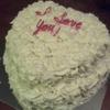 Raye's Signature 8" & 10" Red Velvet Rum Double Heart Cake w/ Cream Cheese Rosettes & Red Candy Writing