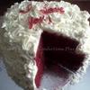 Raye's Signature 8" & 10" Red Velvet Rum Double Heart Cake w/ Cream Cheese Rosettes & Red Candy Writing - inside view